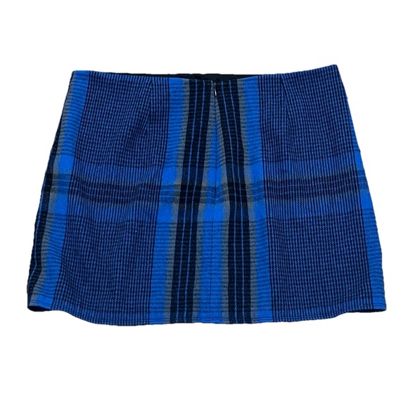 Gap Blue Wool Plaid Mini Skirt 14 Womens Academia Goth Moto Biker Grunge Preppy - Picture 3 of 9